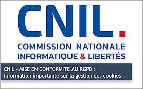 Logo de la CNIL et la mention " CNIL - MISE EN CONFORMITE AU RGPD : Information importante sur la gestion des cookies 